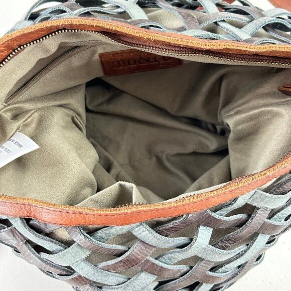 Mo & Co Bags Leather Basketweave Art to Wear Messenger Crossbody Tote - Picture 7 of 9